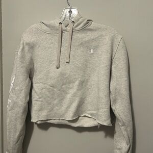 Champion Light Gray Cropped Hoodie Sweatshirt